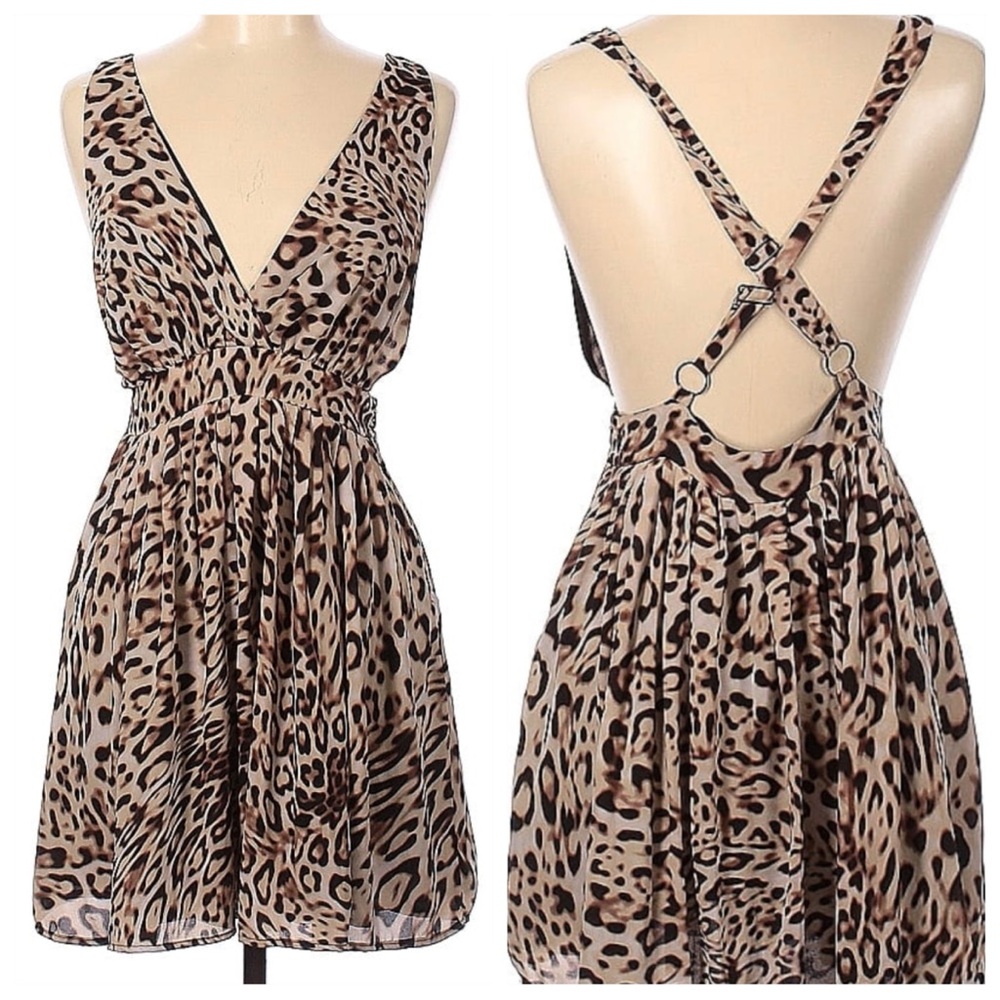 Leopard Print Suspender Back Lightweight Mini Dress by Olivaceous, Size Medium